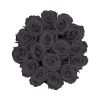 Große runde Rosenbox in schwarz mit schwarzen Infinityrosen von oben