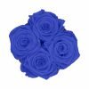 Kleine Rosenbox mit vier Infinityrosen in blau von oben