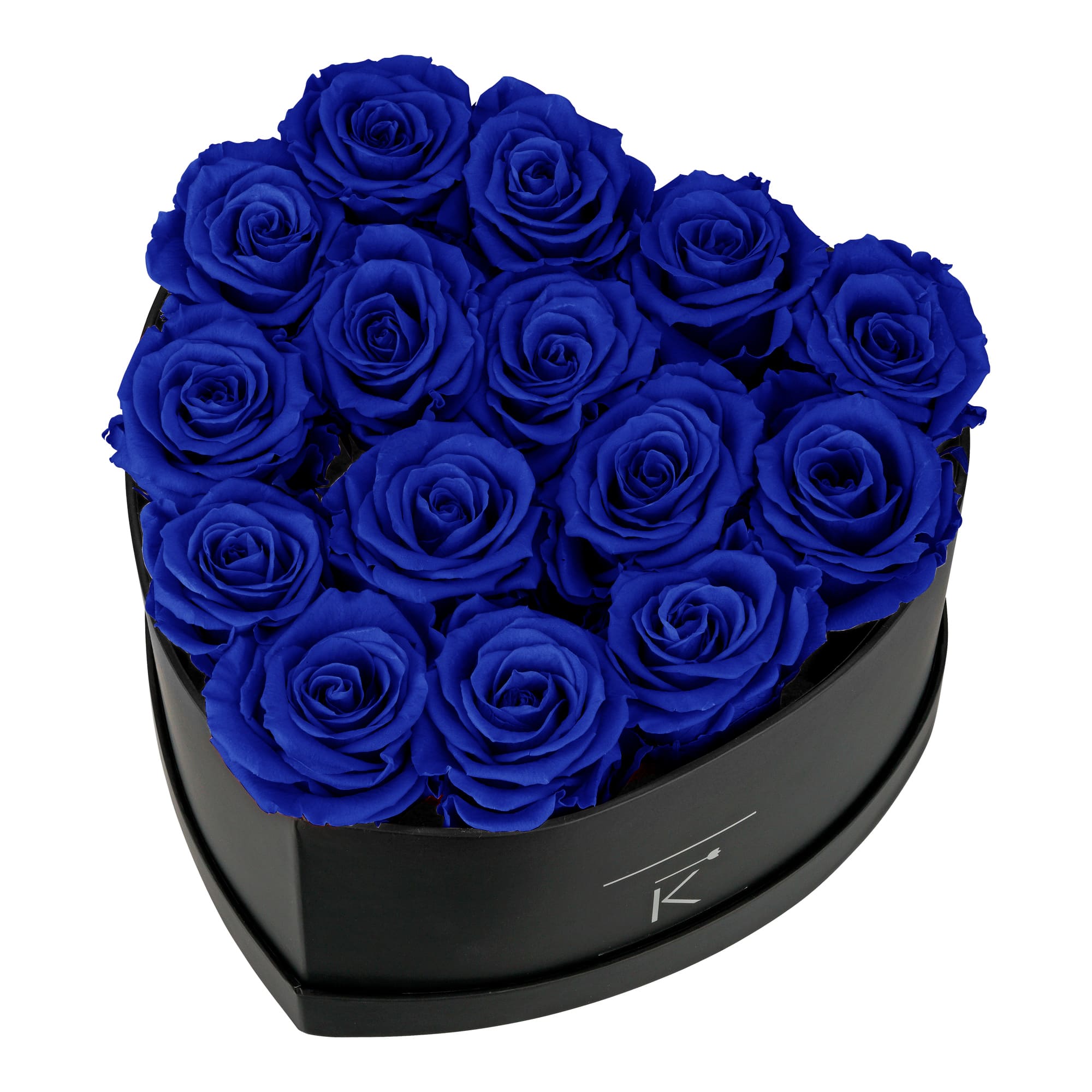 Rosenbox in Herzform mit blauen Infinityrosen