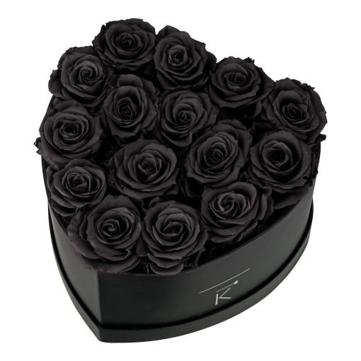 Rosenbox in Herzform mit schwarzen Infinityrosen