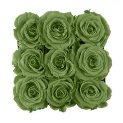 Eckige Rosenbox mit grünen Infinityrosen von oben
