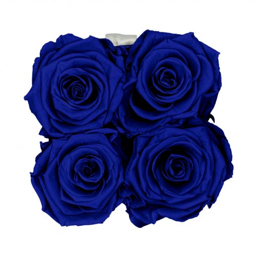 Eckige Rosenbox in schwarz weiß mit blauen Rosen von oben