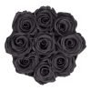 Rosenbox rund und schwarz mit neun schwarzen Infinityrosen, Anischt von oben