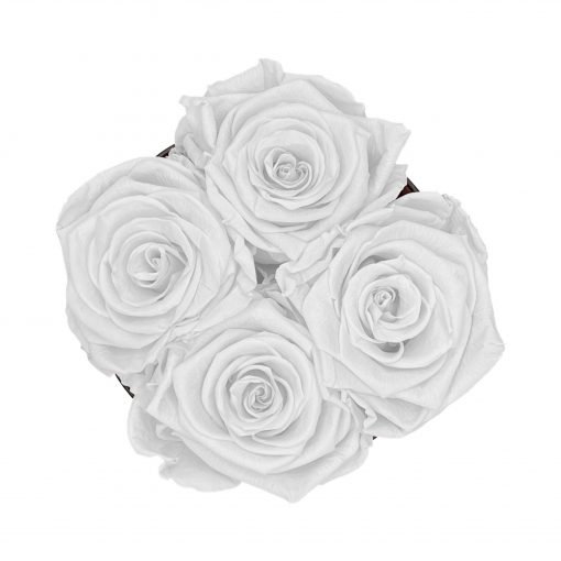 Kleine Rosenbox mit vier Infinityrosen in weiß von oben