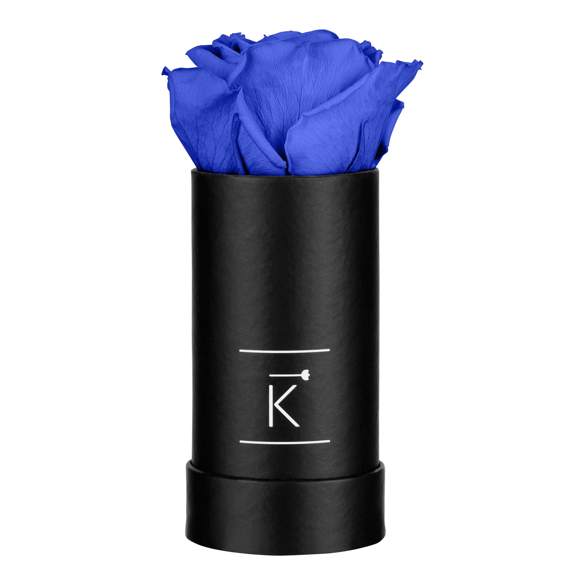 Kleine schwarze Rosenbox mit blauer Infinityrose