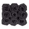Eckige Rosenbox aus hellgrauem Samt mit schwarzen Infinityrosen von oben