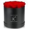 Große runde Rosenbox schwarz mit roten Infinityrosen