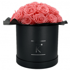 Gorgeous Rosenbox schwarz, pinke Rosen, Ansicht von vorne