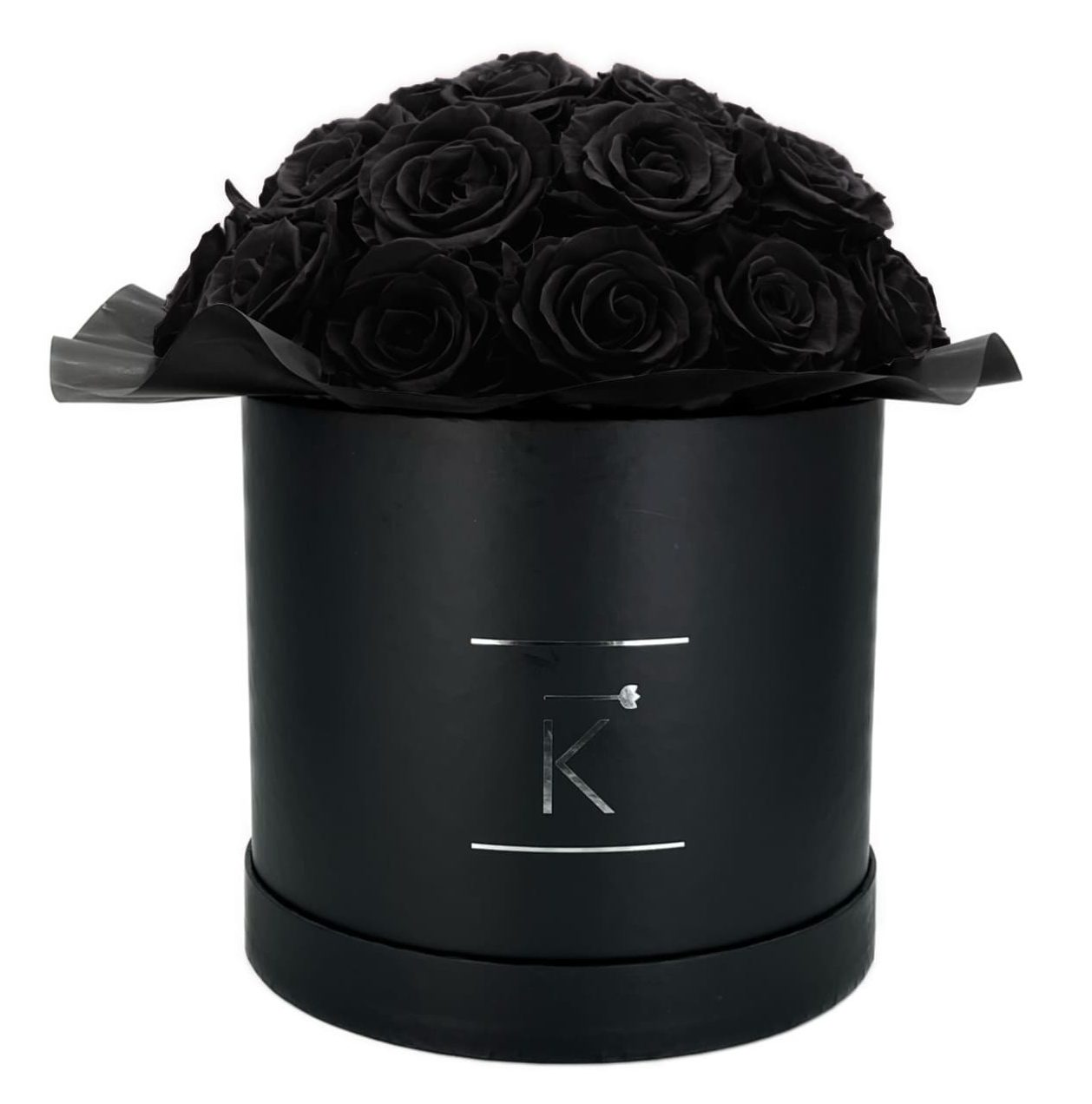 Gorgeous Rosenbox schwarz, schwarze Rosen, Ansicht von vorne