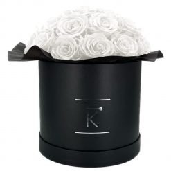 Gorgeous Rosenbox schwarz, weiße Rosen, Ansicht von vorne